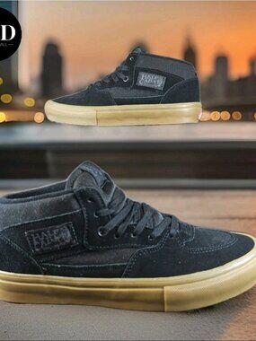 Vans Skate Half Cab Skateboard Shoes Black Gum Brown - Men's Size 8